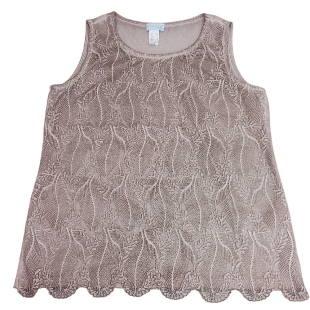 Creation L Women's Lace front Top Beige Sleveless Sz 12